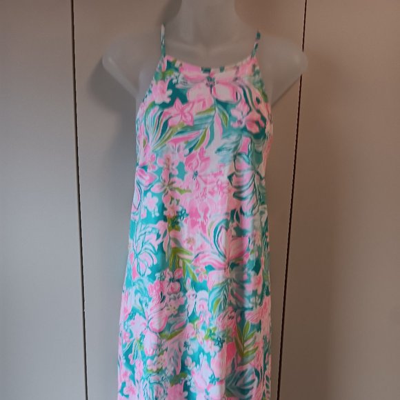 Lilly Pulitzer Dresses & Skirts - Lilly Pulitzer Margot Halter Dress It Was All A Dream Size L Pink Green Floral